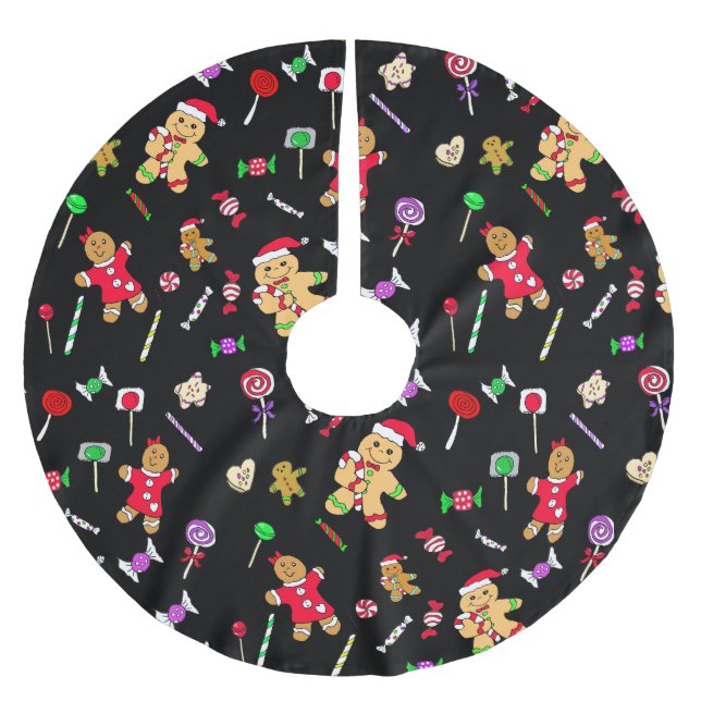 Julgodis och Pepparkaksgubbar Julgransmatta Borstad Polyester (Framsidan)