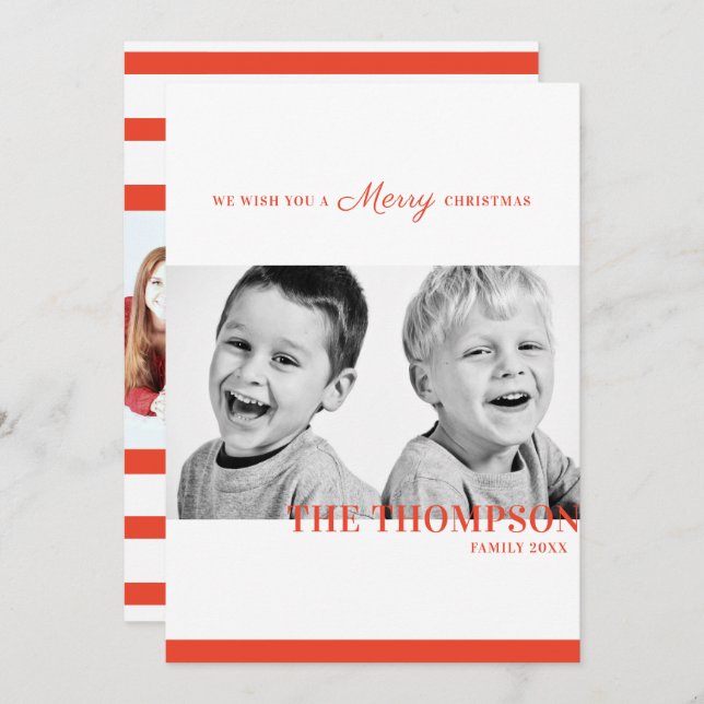 Julgodis röd rand två foto julkort (Fram/baksida)