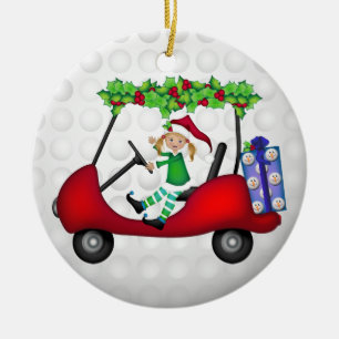 JulGolfvagn med älva 1 Julgransprydnad Keramik