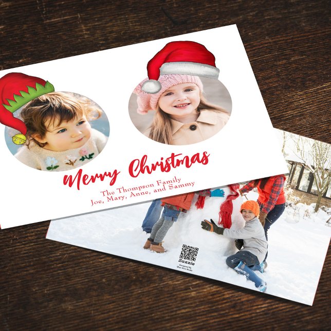 Julgrå Santa Elf Funny Whimsical 3 Photo Julkort (Merry Christmas cute whimsical multi-photo greeting card with a three-photo template. )