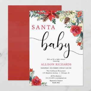 Julgräddbabydusch i blommigten Santa baby Inbjudningar