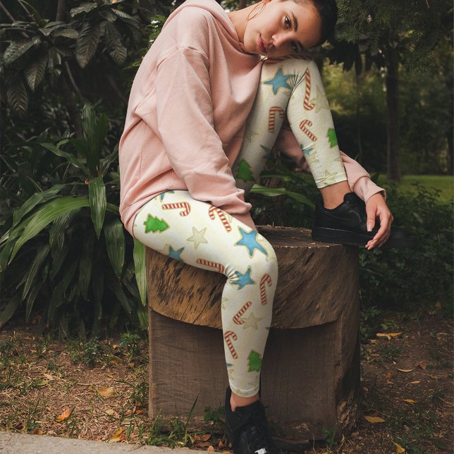 Julgrädddiskar Enkel vismisk nybörjare Leggings (Christmas holiday cute Christmas cookies print leggings)