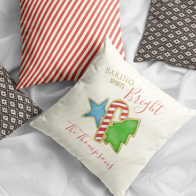Julgrädddiskar,  Helgdag Kudde (Christmas cute whimsical cookie cutouts customized throw pillow. )