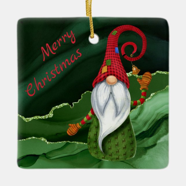 Julgrädden Röd och Grönt Gemstone Rustic Glam Julgransprydnad Keramik (Framsida)