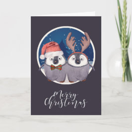 Julgrädden Santa och Reindeer Penguin Couple Helgkort