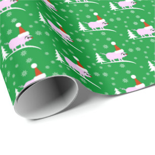 Julgräddhet i gris med rött näsgåva presentpapper