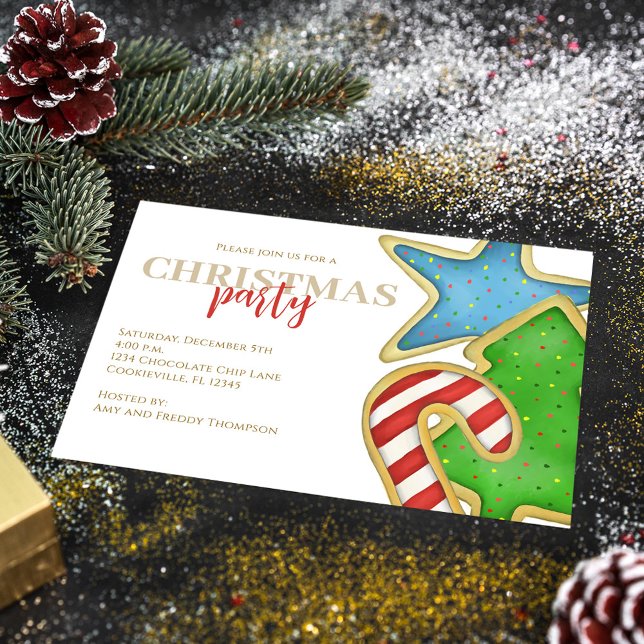 Julgräddkakor Whimsical Party QR-kod Inbjudningar (Christmas whimsical colorful cookie cutout invitation with watercolor cute cookies. )