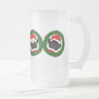 Julgräddningen Black Pug och Fawn Pug Santa Frostat Ölglas