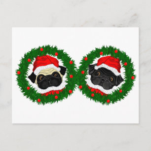 Julgräddningen Black Pug och Fawn Pug Santa Helg Vykort