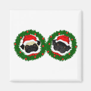Julgräddningen Black Pug och Fawn Pug Santa Magnet