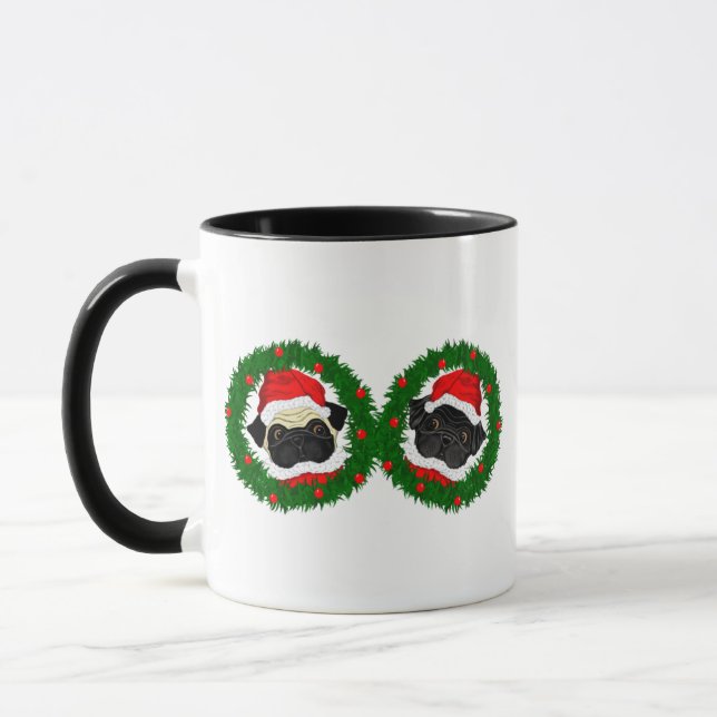 Julgräddningen Black Pug och Fawn Pug Santa Mugg (Vänster)
