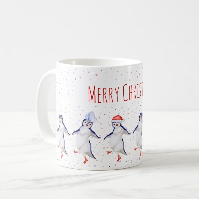 Julgräddningen Dancing Penguins Kaffemugg (Framsida vänster)