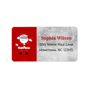 Julgräddningen Festive Tecknad Santa Red Adressetikett