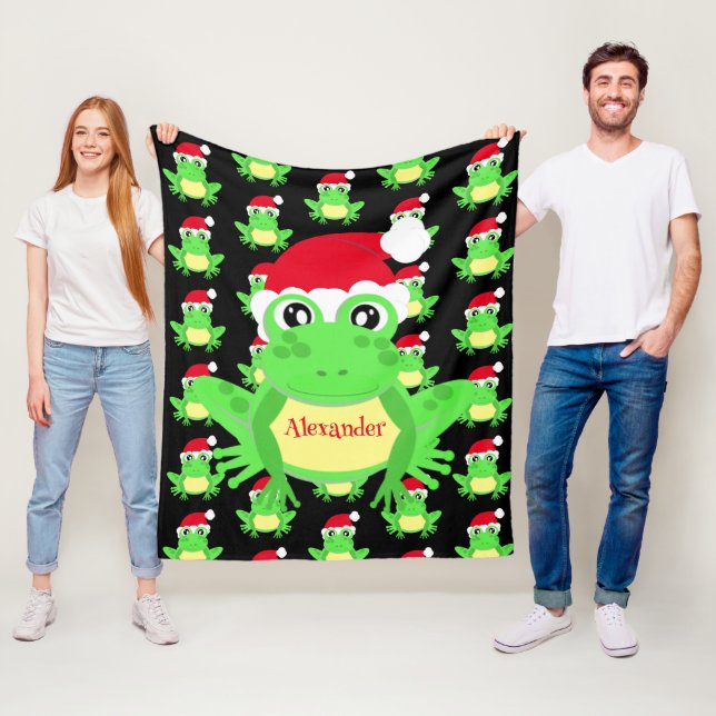 Julgräddningen Frog Santa Hat Black Novelty Fleecefilt (På plats)