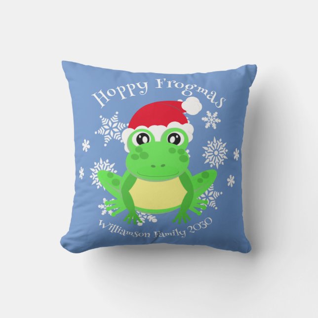 Julgräddningen Frog Santa Hat Novelty Blue Kudde (Framsida)