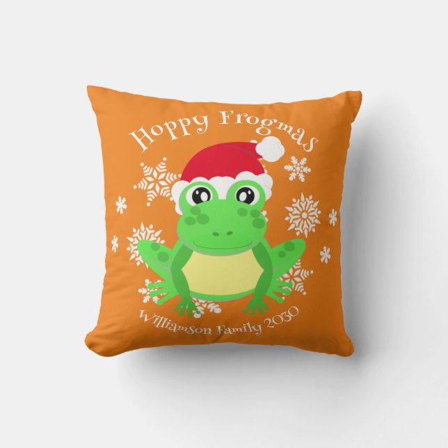 Julgräddningen Frog Santa Hat Novelty Orange Kudde (Framsida)