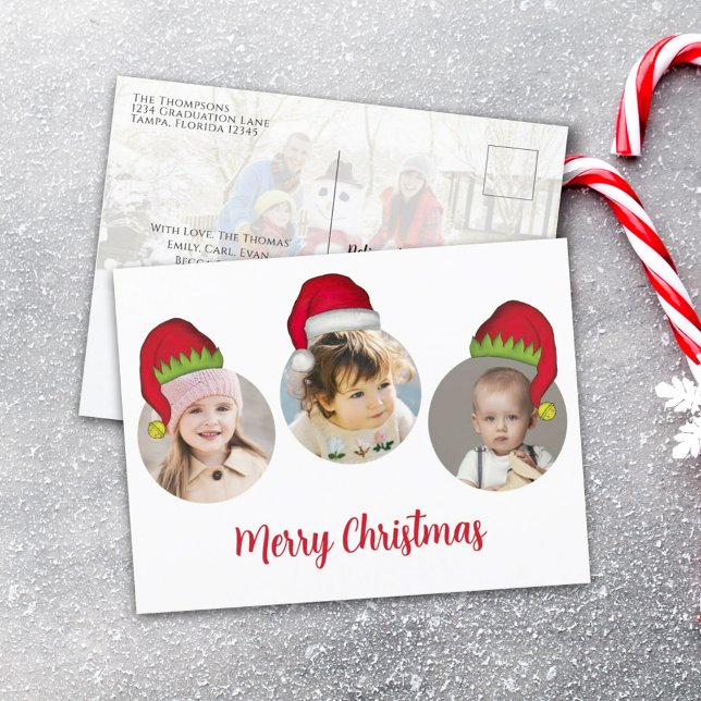 Julgräddningen Santa Elf Funny Whimsical 4 Photo Helg Vykort (Skapare uppladdad)