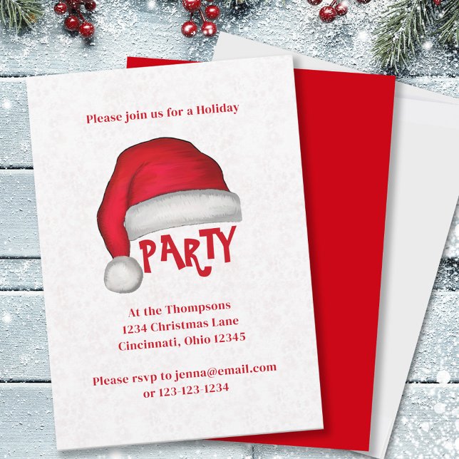 Julgräddningen Santa Hat Whimsical Roligt Helgdag Inbjudningar (Christmas party cute whimsical holiday party invitation. )