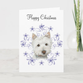 Julgräddningen Westie Hund Art och Snö flingan Helgkort