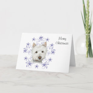 Julgräddningen Westie Hund Art och Snö flingan Helgkort
