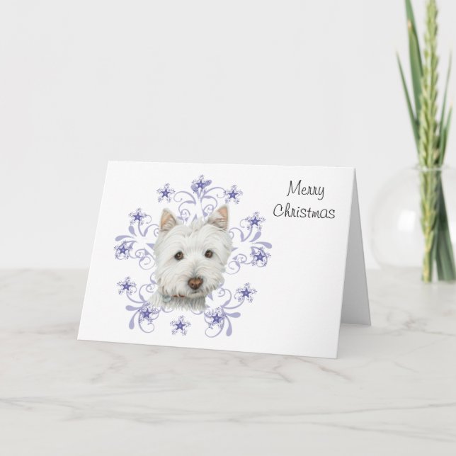 Julgräddningen Westie Hund Art och Snö flingan Helgkort (Framsida)