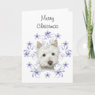 Julgräddningen Westie Hund Art och Snö flingan Helgkort