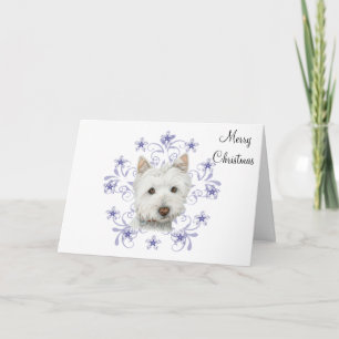 Julgräddningen Westie Hund Art och Snö flingan Helgkort