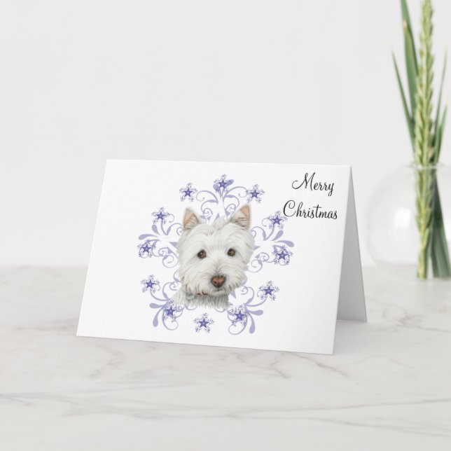 Julgräddningen Westie Hund Art och Snö flingan Helgkort (Framsida)