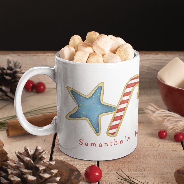 Julgräddvit, vismisk cookies Mjölk Roligt Kaffemugg (Christmas cookies whimsical watercolor colorful cute custom mug. )