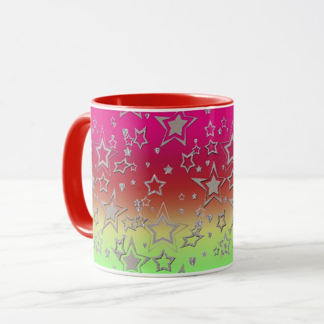 Julgradient glitter shine-konetti-stjärnor fu mugg (Framsida vänster)