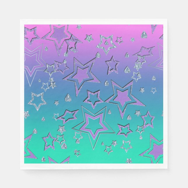 Julgradient glitter shine-konetti-stjärnor fu pappersservett (Framsidan)