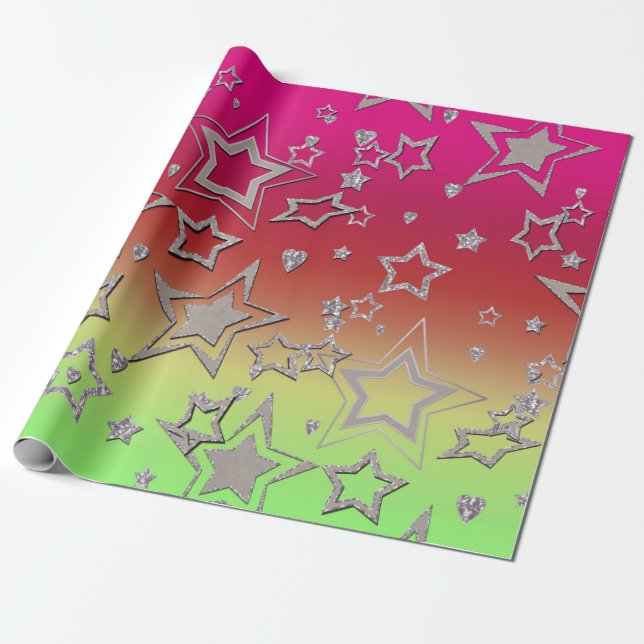 Julgradient glitter shine-konetti-stjärnor fu presentpapper (Utrullad)