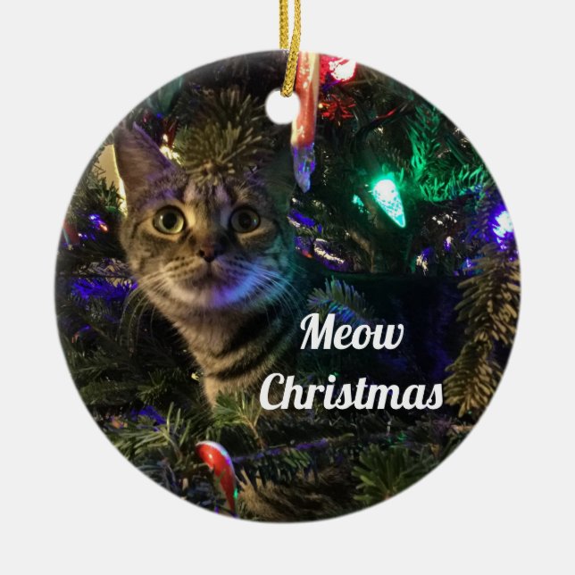 Julgradsprydnad i form av en randig katt julgransprydnad keramik (Framsidan)