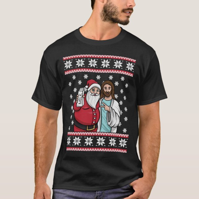 Julgrafic Santa och Jesus Jingle Bros Mjölk T Shirt (Framsida)