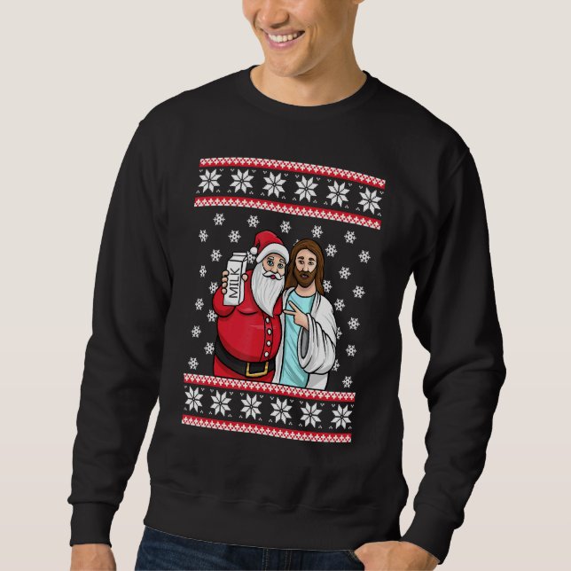 Julgrafik Santa Jesus Jingle Bros Mjölk Foo Lång Ärmad Tröja (Framsida)