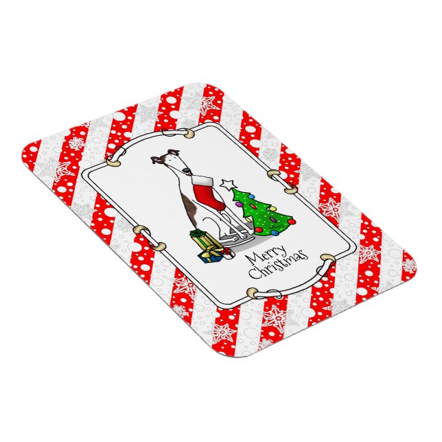 Julgran 2 Greyhound (brindvit)-Hund, Roligt Magnet (Högersidan)