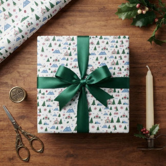 Julgran Alpin stuga Nordiskt fjälltema Presentpapper