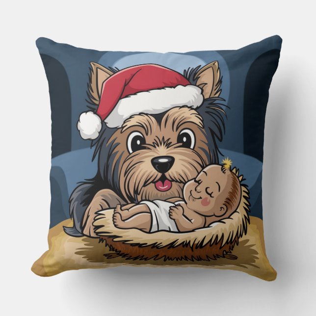 Julgran älskad av Yorkshire Terrier Kudde (Framsida)