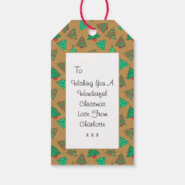 Julgran | Anpassningsbar Guld Presentetikett (Baksidan)