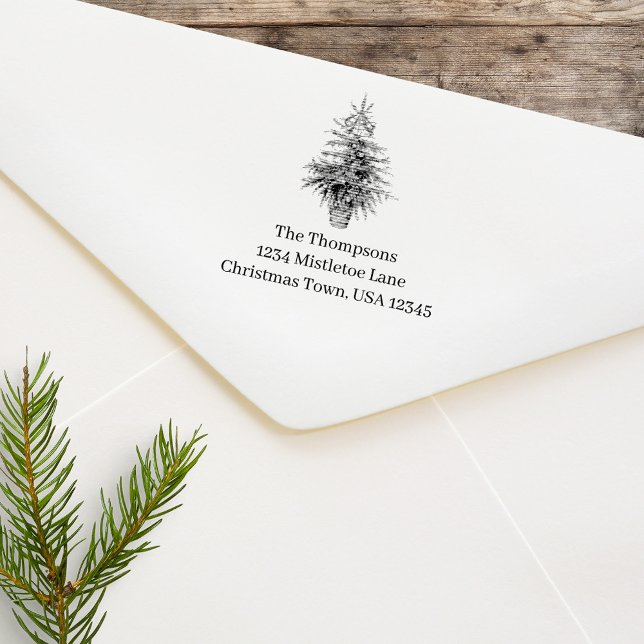 Julgran Anpassningsbar Returadress Självfärgande Stämpel (Christmas tree custom return address stamp.)