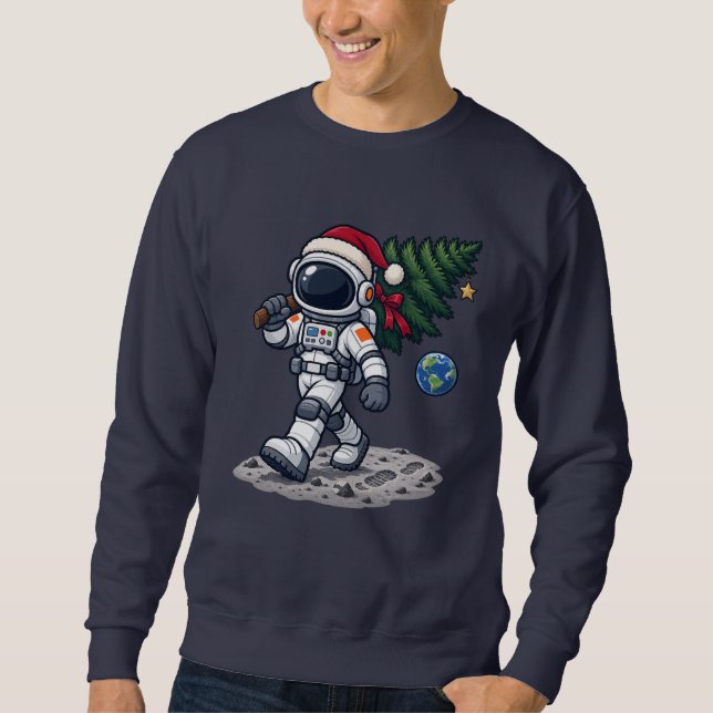 Julgran Astronaut på månen Lång Ärmad Tröja (Framsida)