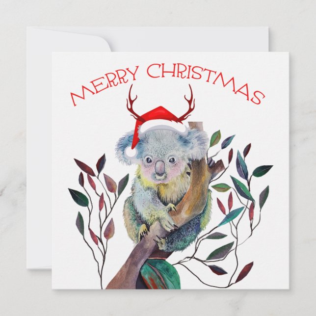 Julgran Australiensisk Koala Santa Hatt God Jul Julkort (Framsida)