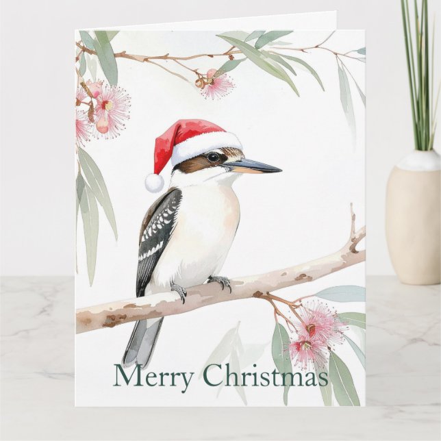 Julgran Australiensisk Kookaburra med julhatt God  Kort (Framsida)