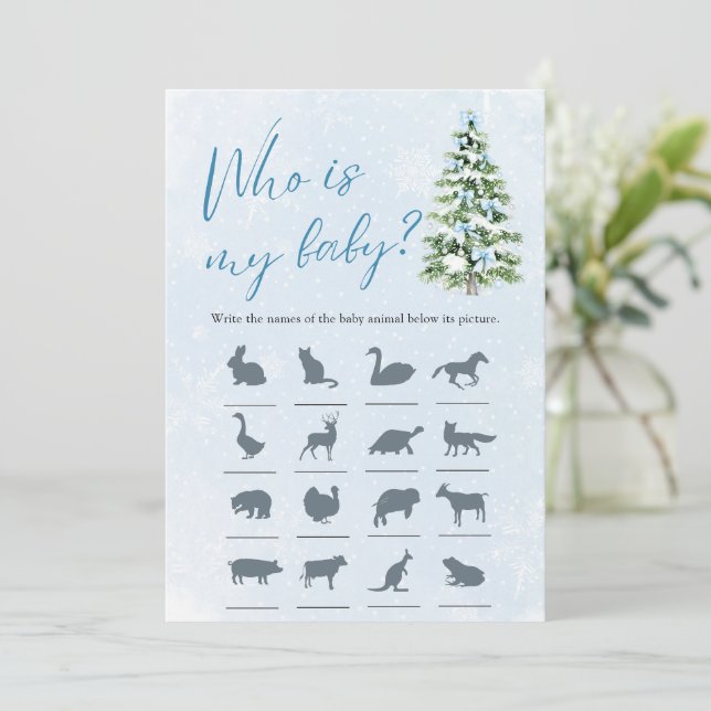 Julgran Babyshower Vem Är Min Bebis Lek Inbjudningar (Stående Fram)