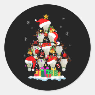 Julgran Badminton Boll Santa Hat Funny Julafton Runt Klistermärke