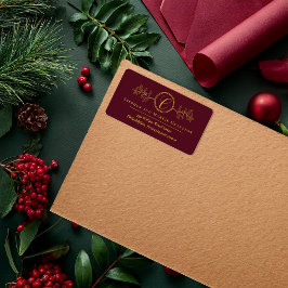 Julgran | Bär Falskt Guld Monogram Returadress Adressetikett