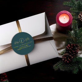 Julgran | Bär Falskt Guld Monogram Returadress Runt Klistermärke