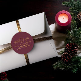 Julgran | Bär Falskt Guld Monogram Returadress Runt Klistermärke