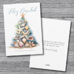 Julgran Beach Feliz Navidad Julkort<br><div class="desc">Julgran Beach Feliz Navidad Helgdag Card. Feliz Navidad! varma och bögiga önskemål denna säsong med ett unikt helgdag som innehåller ett charmerande Julgran som är gjort av sjöhäckar och svält. Träd går i centrum med en stjärnfisk och en blandning av sinnesblått och grönt som framkallar havets skönhet. Om du återgår...</div>