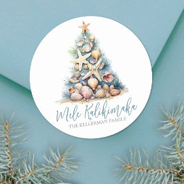 Julgran Beach Mele Kalikimaka Runt Klistermärke